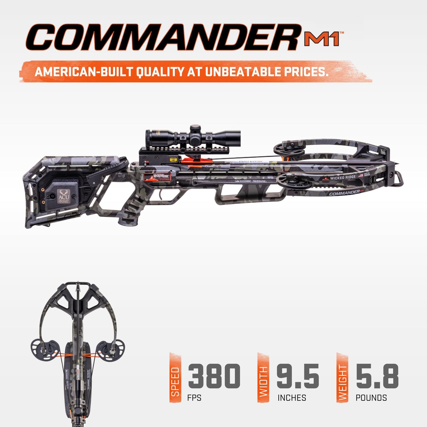 Wicked Ridge Commander M1 Crossbow Acudraw 380 Fps 4X Scope Camo (Camo)