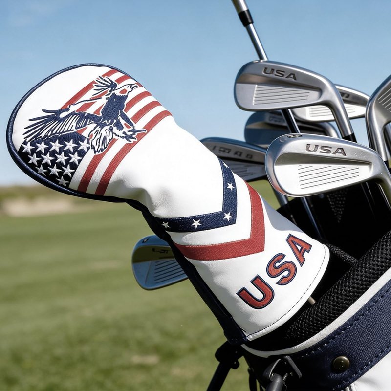PLUSKER Fairway Wood Head Cover - Patriotic USA Flag and Eagle Embroidery Design Golf Club Protector, Waterproof PU Leather Headcover for Golf Course and Travel Protection