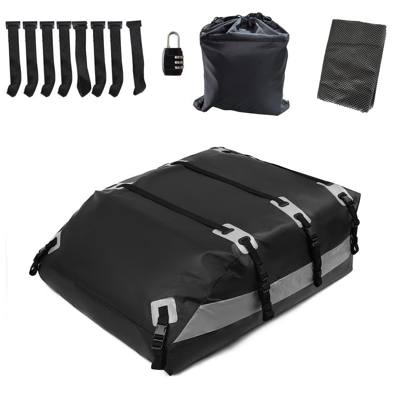 FANXIN Car Roof Bag, Rooftop Cargo Carrier 21 Cubic Feet, Waterproof Car Topper Luggage Carrier with/Without Rack, Includes Anti-Slip Mat, 8 Reinforced Straps, 8 Door Hooks, Luggage Lock, Storage Bag