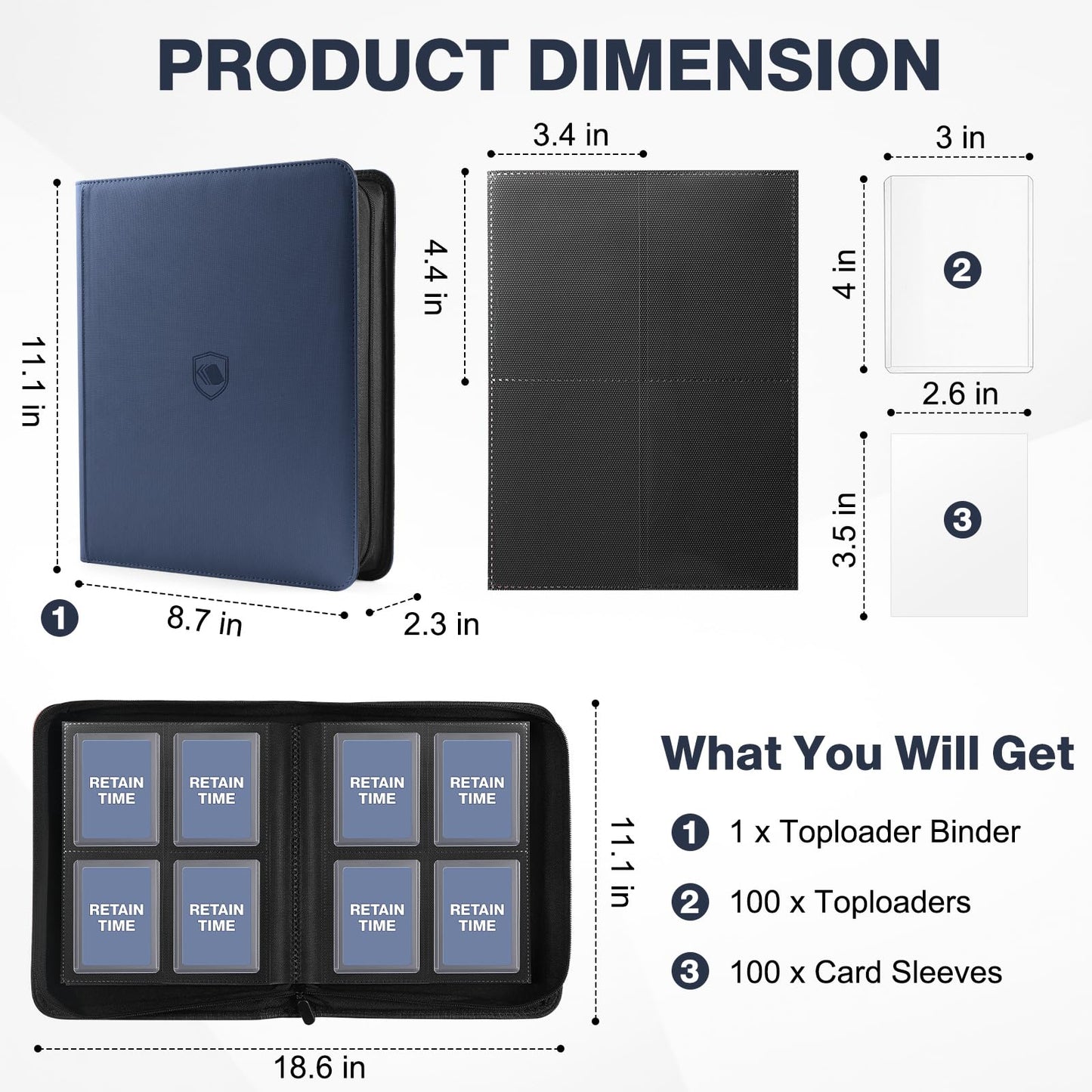 Top Loader Binder 4 Pocket, Holds 160 Toploaders, 100 Toploaders INCLUDED