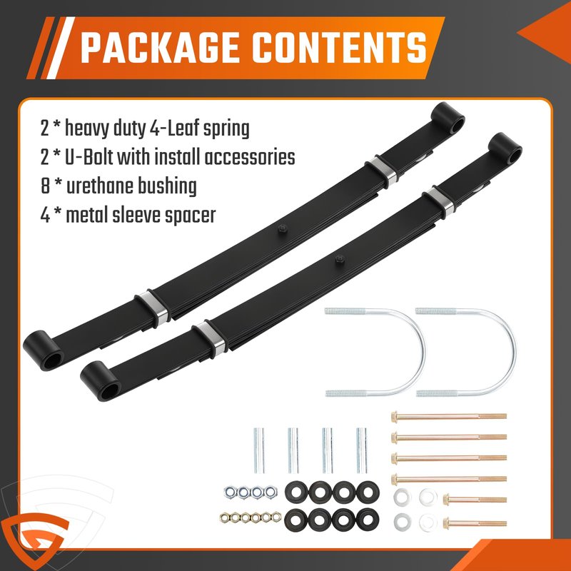 Golf Cart Heavy Duty 4-Leaf Rear Leaf Spring Kit fit for Club Car Precedent/Onward/Tempo 2004-up, with Bushings Sleeves U Bolts, Replaces# 102509301 102513001