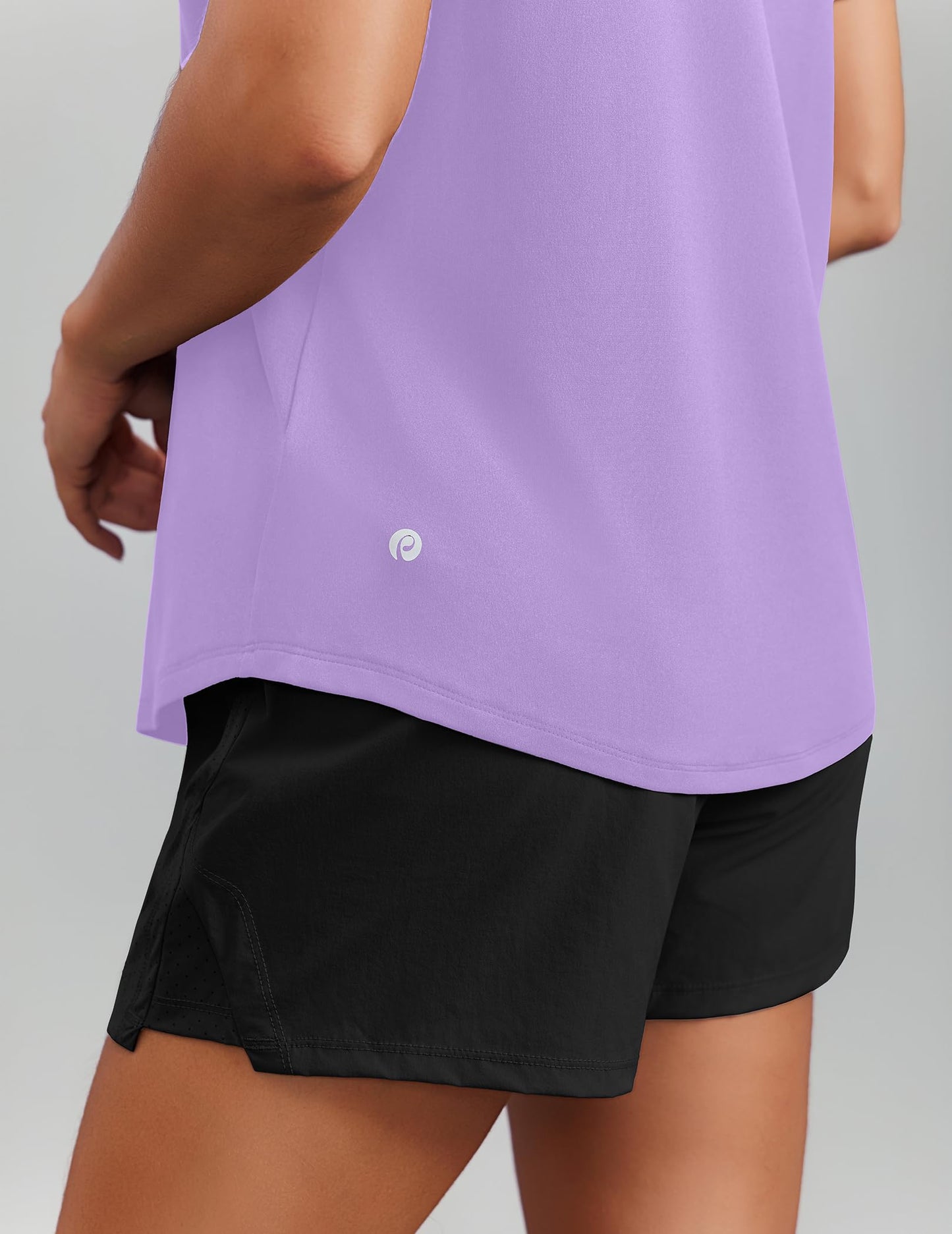PINSPARK Hiking Shirts for Women UPF 50 Sun Protection Short Sleeve V Neck Moisture Wicking Quick Dry Outdoor Athletic Tops,Lavender Medium