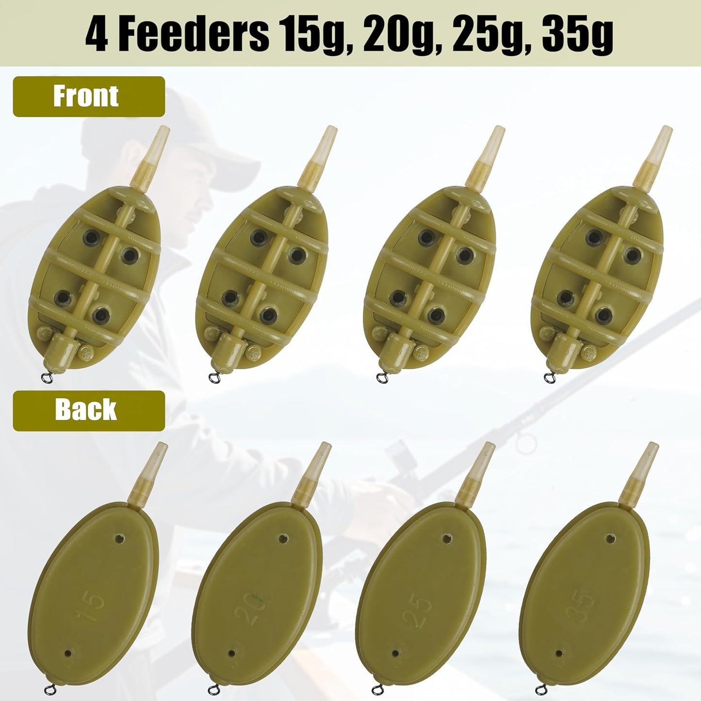 Carp Fishing Method Feeders Set - 4 Inline Feeders with Quick Release Mould | Tackle Kit for Bait Holder Tool