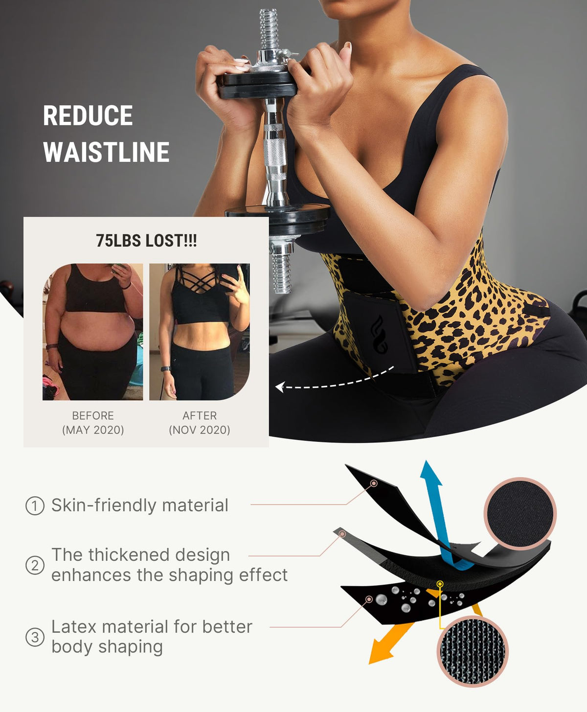 FeelinGirl Waist Trainer for Women Belly Fat Body Shape for Women Leopard L