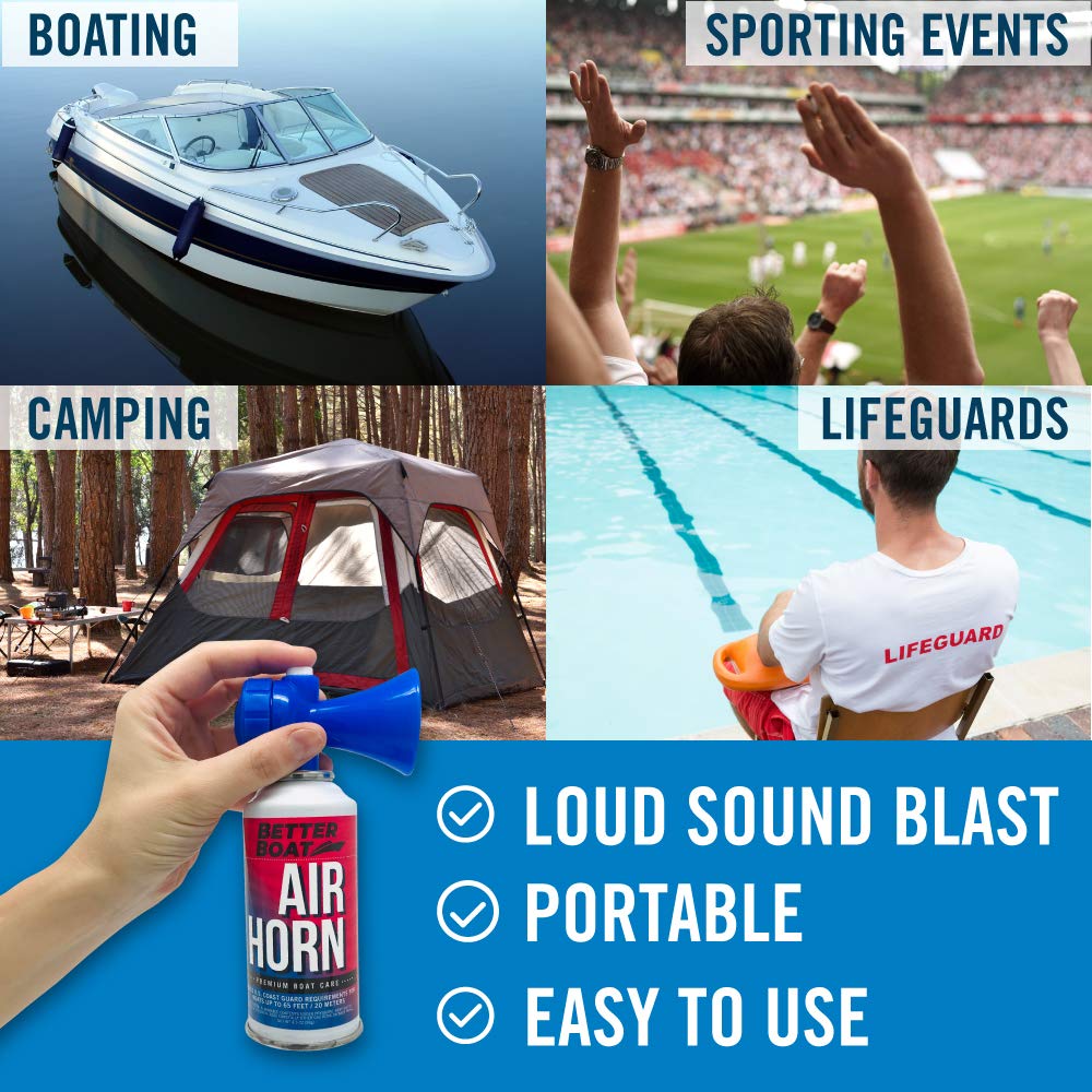 Air Horn 3.5 oz 120 dB, Loud Emergency Signal Horn for Boating Safety Walking Camping, Handheld Fog Horn Heard 1/2 Mile, Made in USA - Better Boat