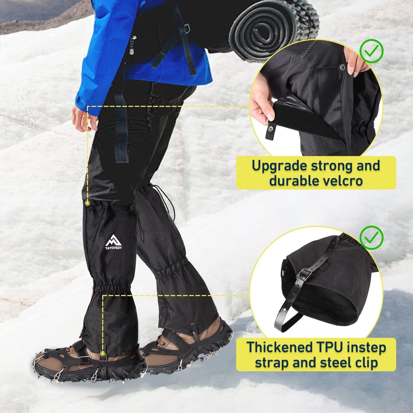 Gaiters for Hiking – Waterproof and Breathable Leg Gaiters for Women and Men Boots, Adjustable Lightweight Shoes Gaiters for Hunting, Hiking, Mountaineering, Snow Gaiters for Hiking Boots (Black)