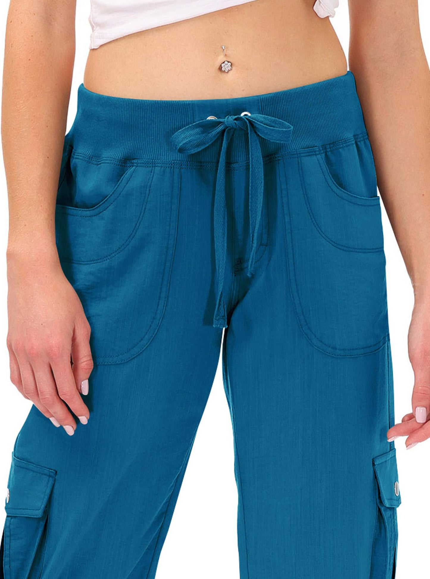 MoFiz Capri Pants for Women Cargo Hiking Pants Lightweight Women's Capris Summer Casual Travel Blue 3XL