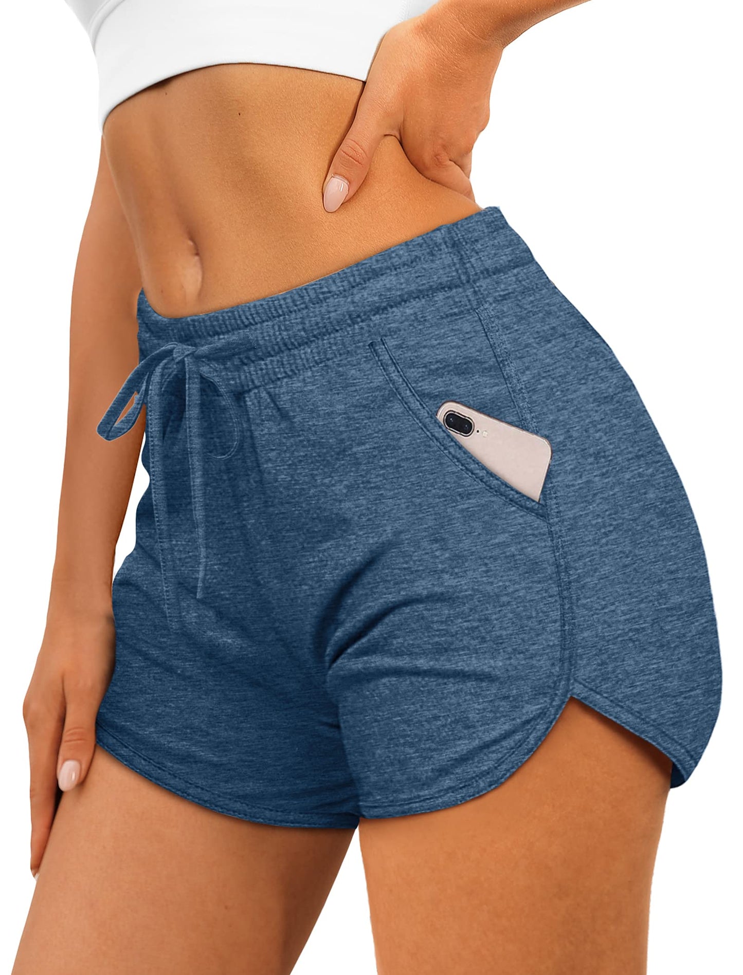 Aloodor Womens Shorts Casual Summer Athletic Workout Shorts Navy Blue S