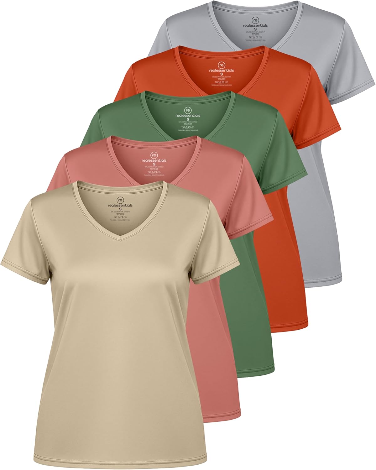 Women's Dry-Fit V-Neck Short Sleeve Workout Tee - 5 Pack | Plus Size Available