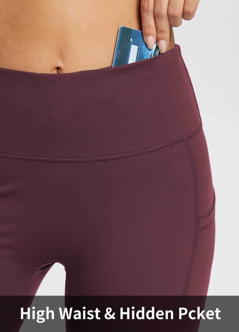 baleaf Biker Shorts Women Yoga Gym Workout Spandex Running Volleyball Tummy Control Compression with Pockets Soft 8" Wine Red XS