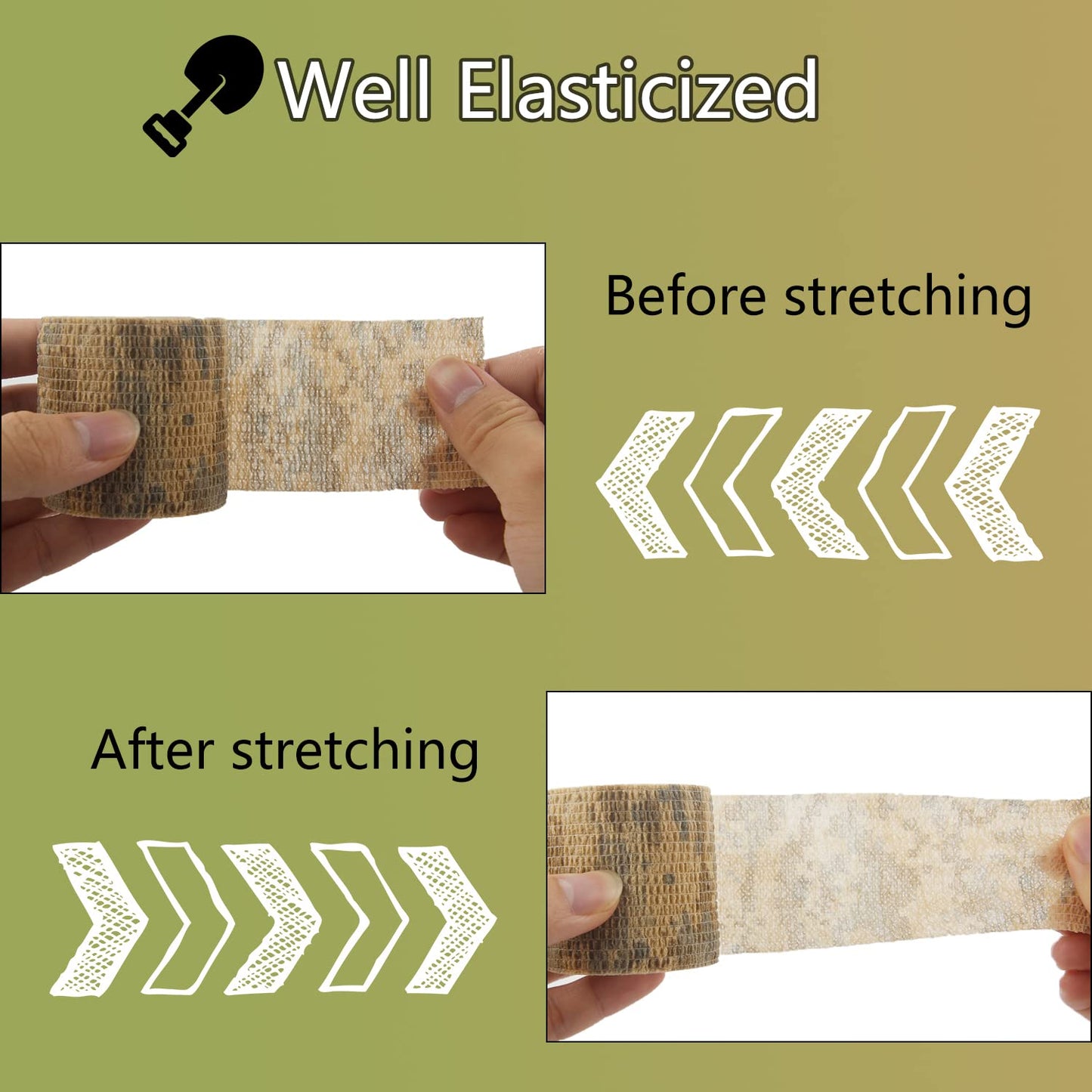 BOROLA Self-Adhesive Protective Camouflage Tape Cling Scope Wrap Camo Stretch Bandage for Camping,Flashlights,Bicycle,Range Finder Camera etc. （4Pcs, Desert Camo