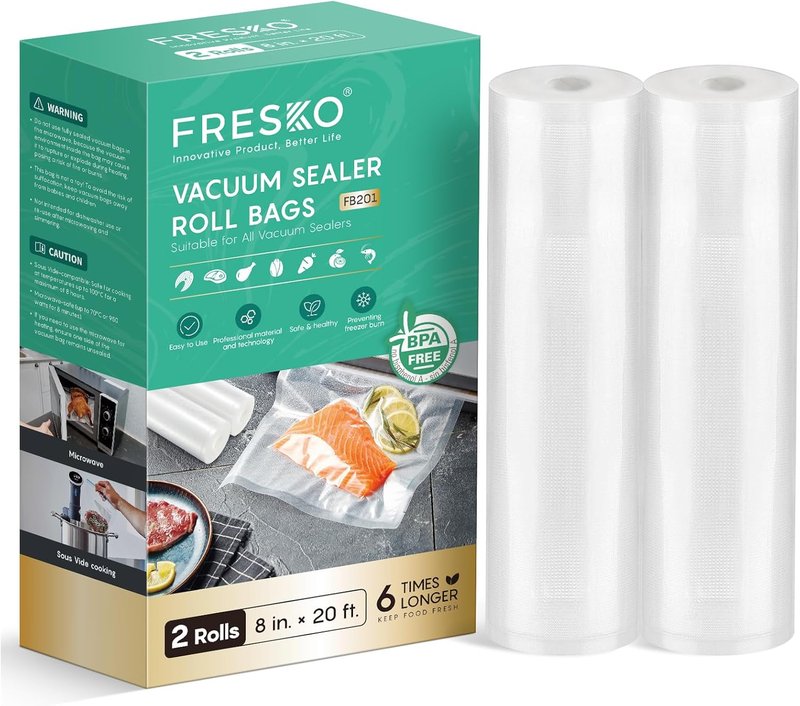 FRESKO Vacuum Sealer Bags - 8"x20' Heavy Duty BPA-Free Food Storage Rolls for Meal Prep | Sous Vide Cooking