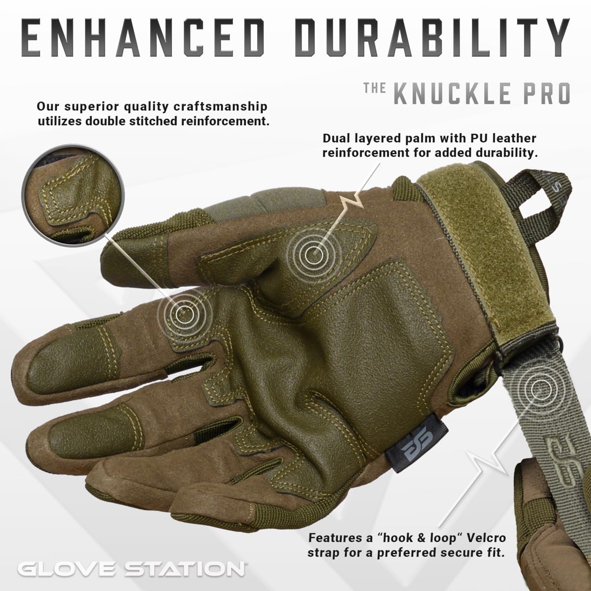 Glove Station Gloves for Men – Touchscreen Utility Gear with Hard Knuckle Protection Used in Motorcycle, Airsoft, & Outdoor Work Green - Hard Knuckle Small