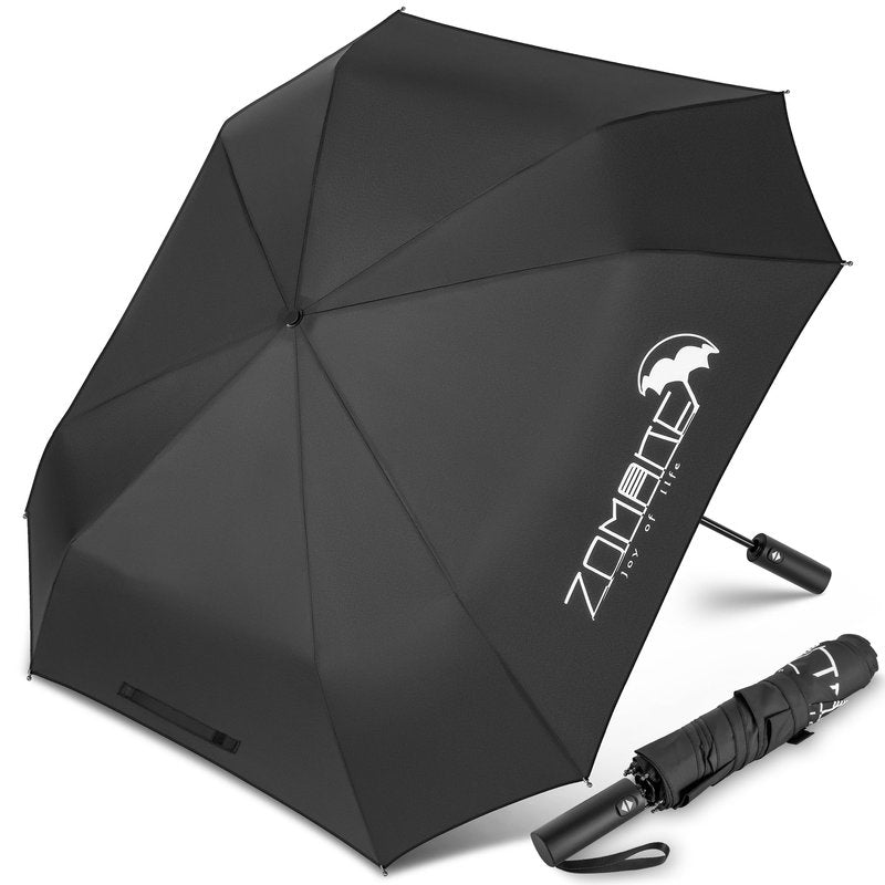 ZOMAKE Compact Large Umbrella 54 Inch, Foldable Automatic Large Travel Golf Umbrellas for Rain Windproof Collapsible For Men Women(Black)