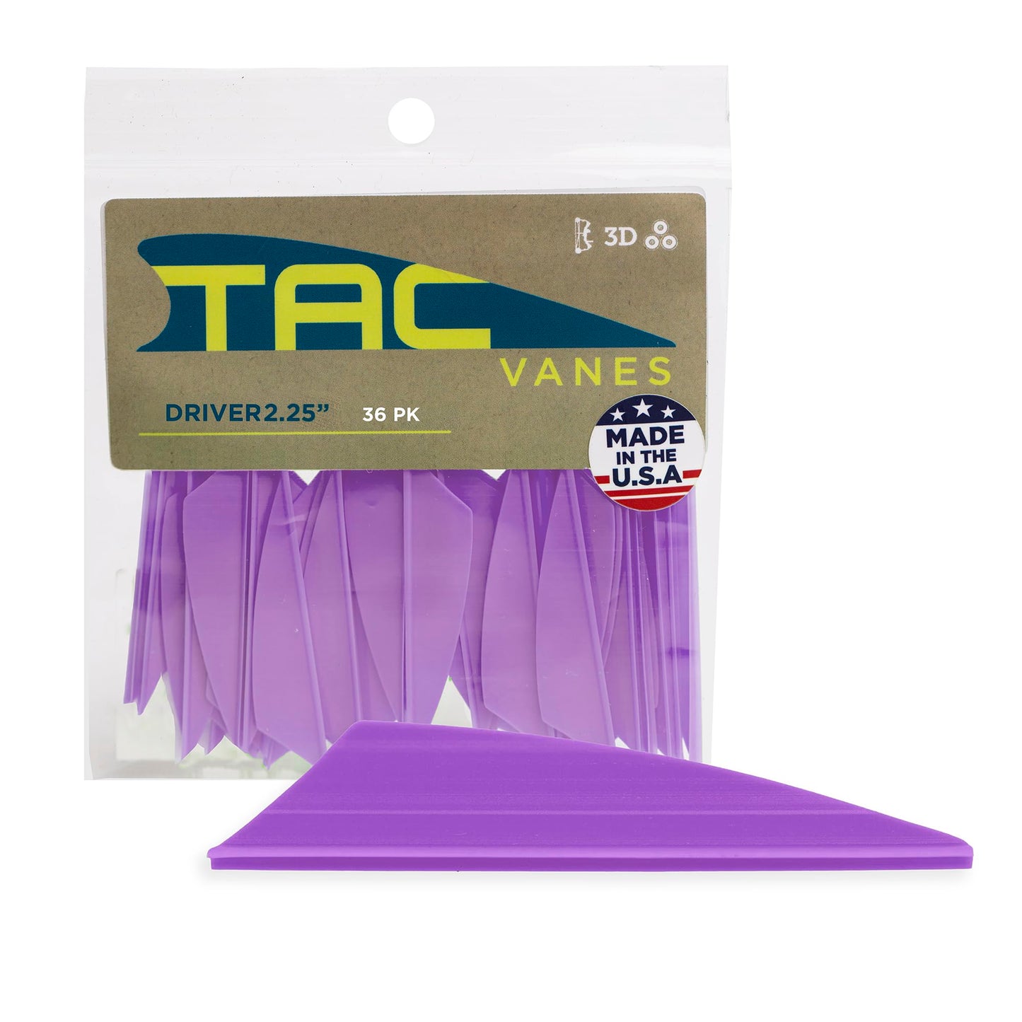TAC Vanes 2.25" Driver Arrow Vanes | Archery Fletching for Compound & Crossbow | Durable, Lightweight, High Accuracy, Purple 36 Pack
