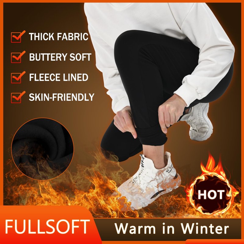FULLSOFT Fleece Lined Sweatpants for Women-Thermal Athletic Joggers with Pockets Yoga Pants for Running Winter(Black,Large)