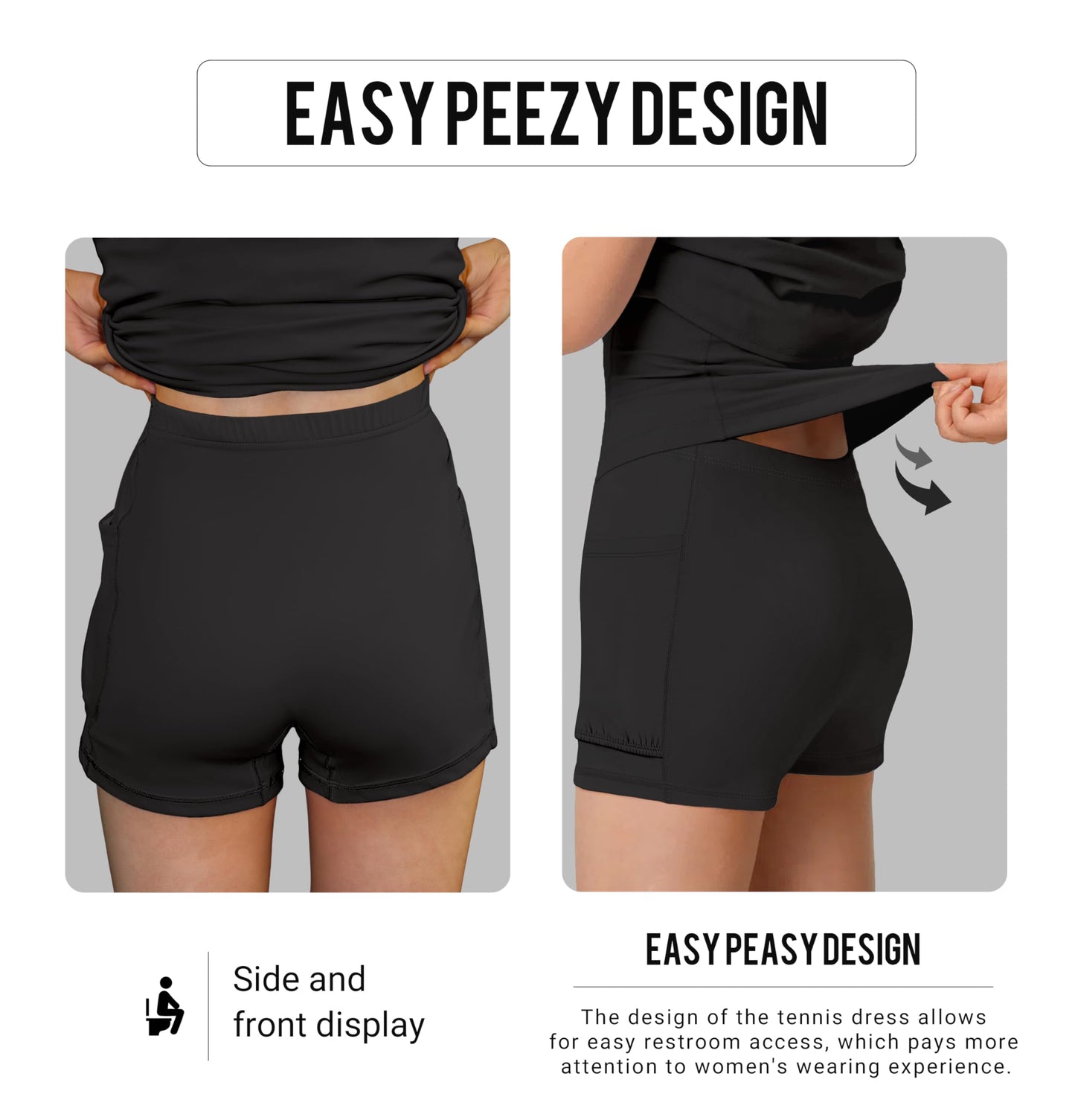 MIRITY Womens Activewear Tennis Dress - Built in Shorts with Pockets and Bra Golf Athletic Workout Dresses Black Medium