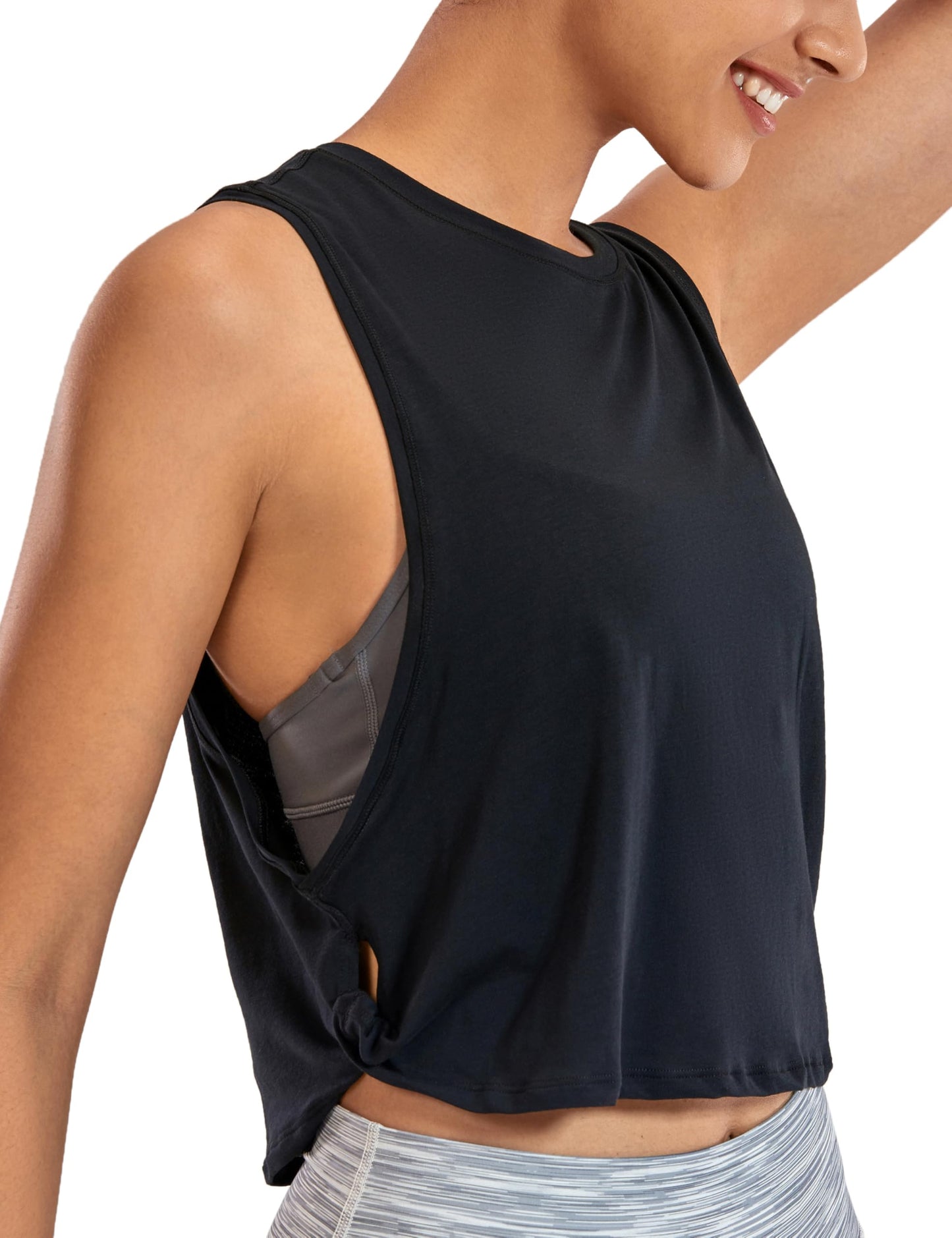CRZ YOGA Pima Cotton Large Armhole Tank Tops for Women - Workout Sport Athletic Yoga Running Gym Loose Crop Sleeveless Shirts Black Medium
