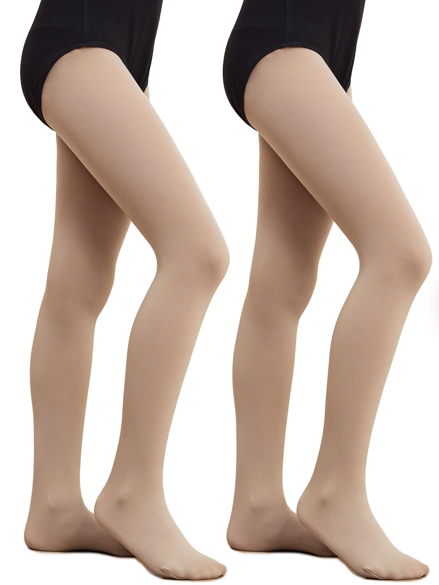DIPUG Ballet Tights for Girls Dance Tights Toddler Thick Soft Footed Kids Nude Stockings Size 2t 3t, 2 Pack