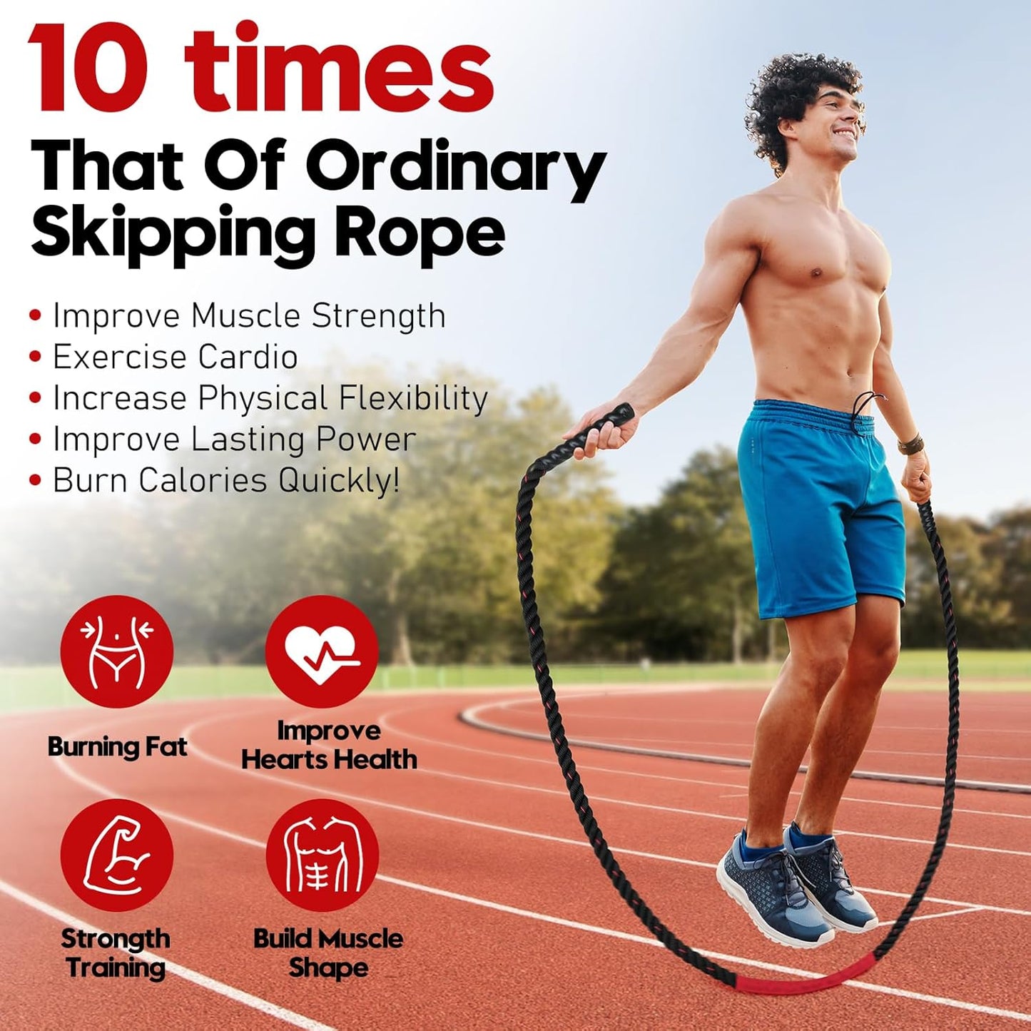 Weighted Jump Rope - Heavy Skipping Rope for Fitness | 3lb, 4lb, 5lb Options for Strength & Muscle Building
