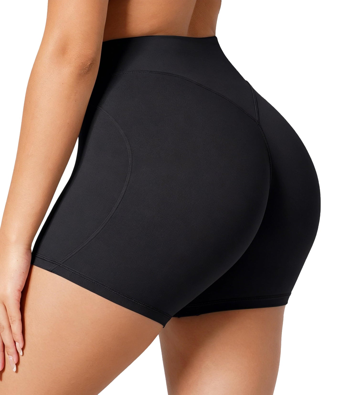 Sunzel No Front Seam Biker Shorts Women 5'' - High Waisted Tummy Control Yoga Shorts, Squat Proof Workout Gym Shorts Black Medium