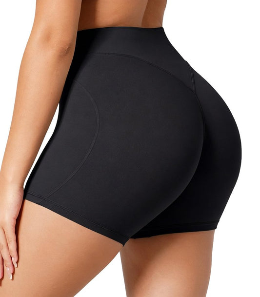Sunzel No Front Seam Biker Shorts Women 5'' - High Waisted Tummy Control Yoga Shorts, Squat Proof Workout Gym Shorts Black Medium