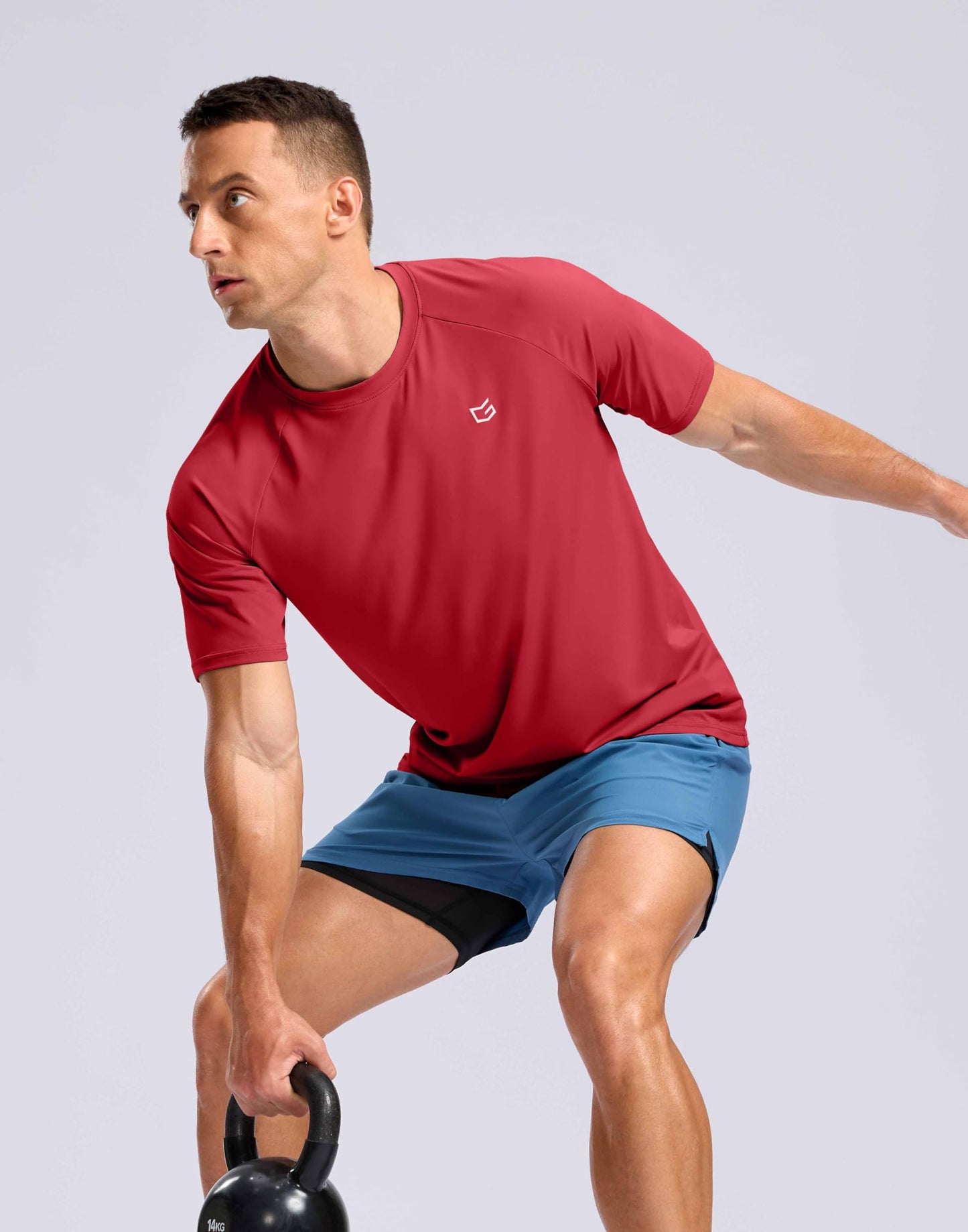 Men's Athletic Workout T-Shirts Moisture Wicking Cooling Running Shirts Short Sleeve Performance Tee for Gym Tennis(Red,M)