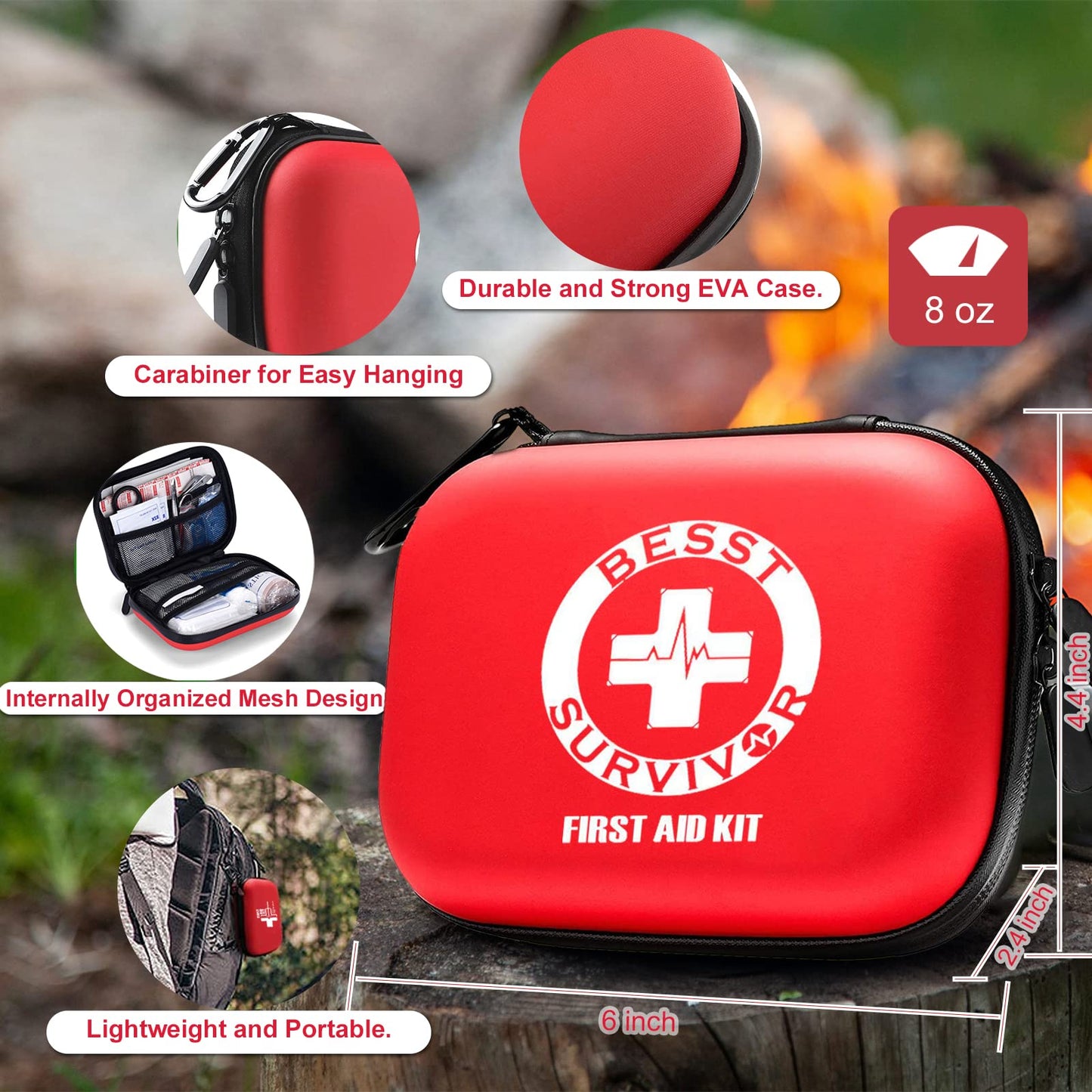 Portable First Aid Kit -Small First Aid Kit, Compact Medical Kits with Compartments EVA Case for Camping, Hiking, Car, Home,Sports - Emergency & Medical Supplies Red