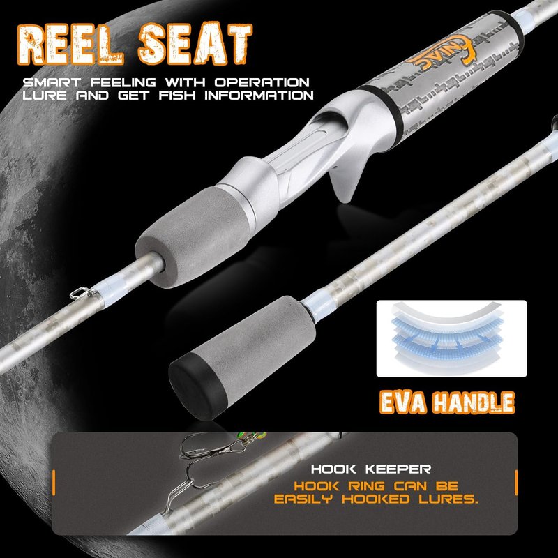 Sougayilang Fishing Pole - IM6 Graphite Spinning & Casting Rod | Two-Piece Design, SuperPolymer Handle for Bass Fishing