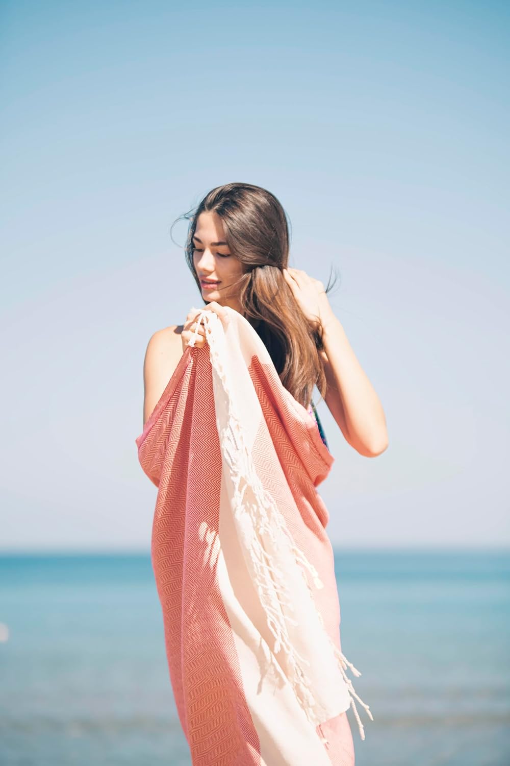 Turkish Beach Towel - 100% Cotton Quick Dry & Sand Free | Large Herringbone Red 71x39