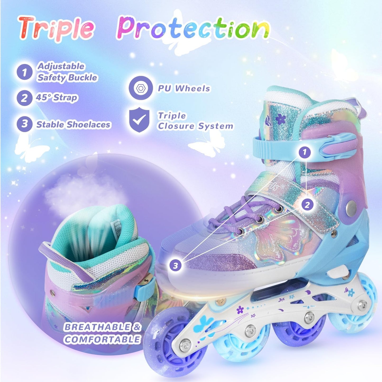 Kids Inline Skates for Girls and Boys -Purple Blades Roller for Kids Age 4 5 6 7- Adjustable All Light up Wheels Indoor Outdoor Sports Birthday Gift for Son and Grandson