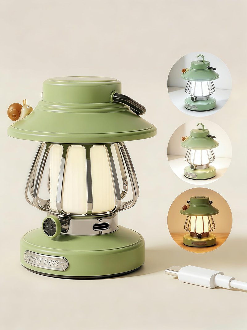 Kids Lantern with 3 Color Light & USB-C Rechargeable, Dimmable Camping Night Light for Children, Safe & Durable ABS Plastic Toddler Flashlight for Bedroom, Tent, Spring Camping Gear for Kids (Green)