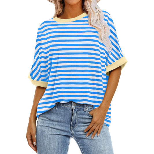 Sales Clearance Today Deals Prime 4Th of July My Orders Placed Recently by Me Summer Tops for Women 2024 Trendy Color Block Striped Shirt Women Crewneck Half Sleeve Lightweight Loose Blouses