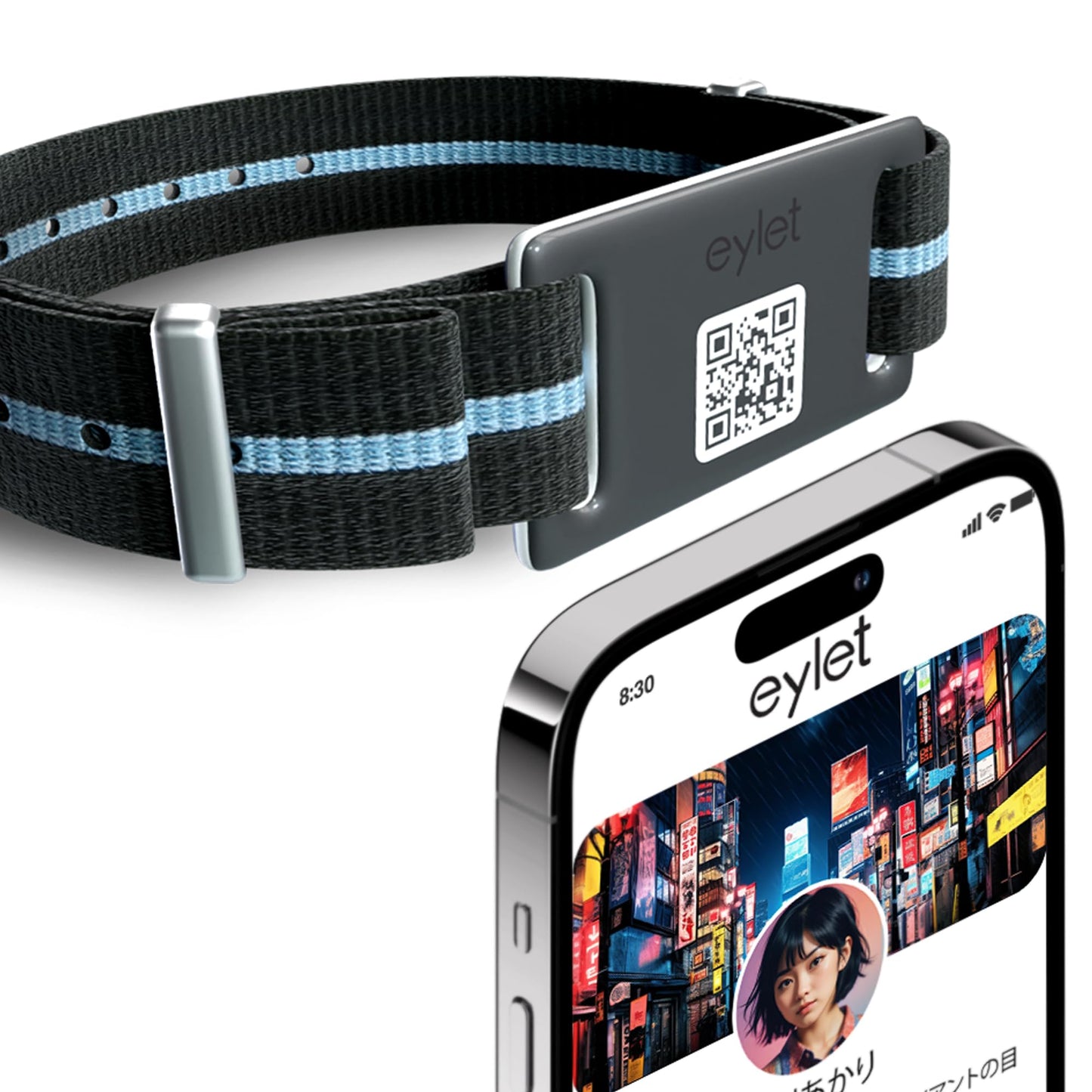 EYLET Digital Business Card v3 Wristband NFC Smart Band, No Subscription, Large Antenna, Breathable Dual-Color Strap and Card, Charcoal Black & Future Dusk Blue with Metal Buckle