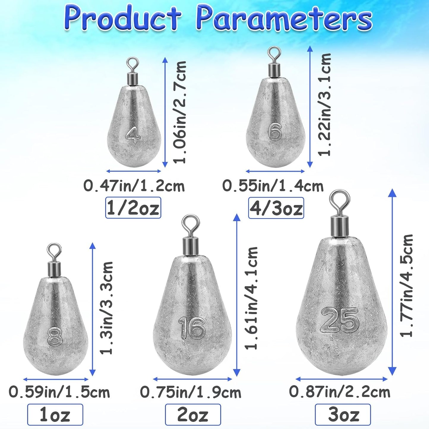 Long Casting Swivel Bell Sinkers - Fishing Weights with Swivels | 1/2oz, 3/4oz, 1oz, 2oz, 3oz
