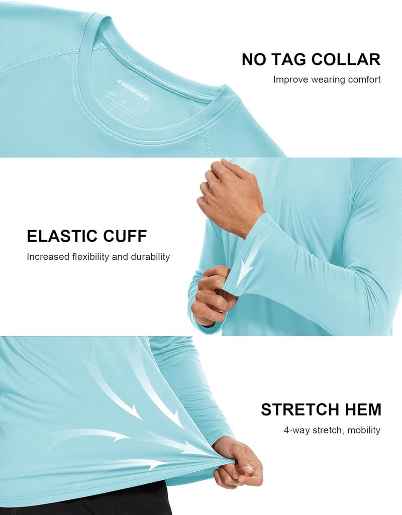 Men's Long Sleeve Athletic Shirt - UPF 50+ UV Sun Protection for Hiking & Running | Lightweight & Breathable