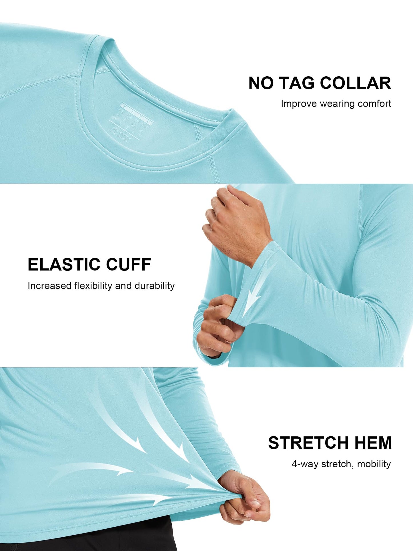 MAGCOMSEN Shirts for Men Swim Hiking T Shirt Long Sleeve Workout Quick Dry Baselayer Shirt Rash Guard Men Lake Blue