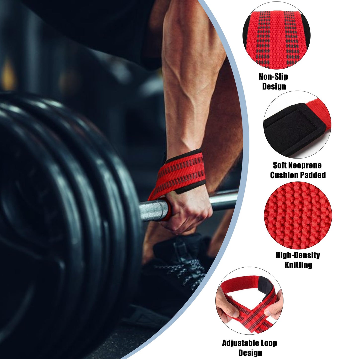 4 Pack Lifting Wrist Straps for Weightlifting, Lifting Straps for Gym Strength Training,Deadlifts,Workout, Men & Women Neoprene-padded Wrist Cushion Cotton Lift Straps with Anti-Skid Silicone -Red
