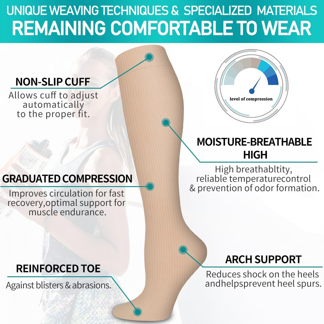 Copper Compression Socks for Men & Women - 6 Pairs for Running, Athletic Support & Travel