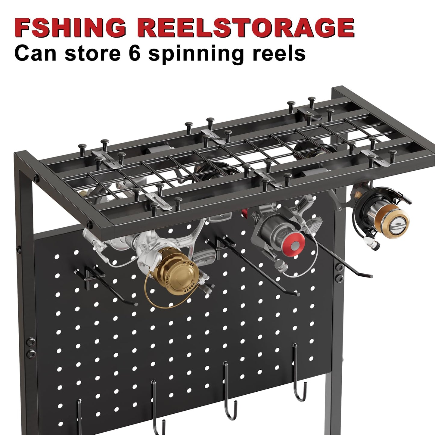 SEEAHEAD Fishing Rod Holders for Garage, 12-Rod Rolling Tackle Cart, Black