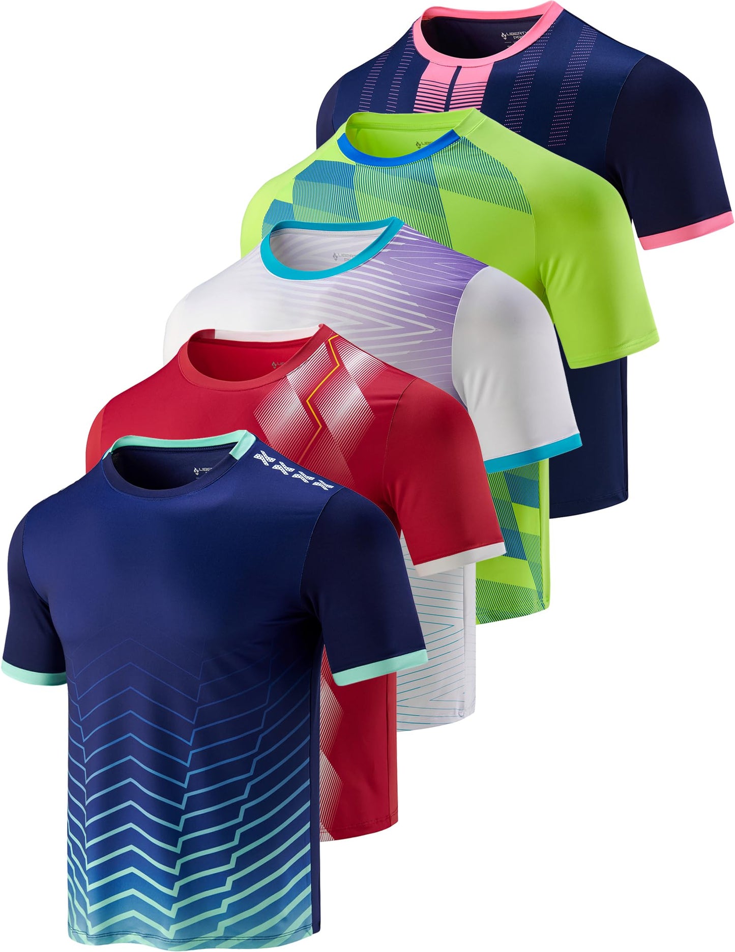 5 Pack Men’s Active Quick Dry Crew Neck T Shirts | Athletic Running Gym Workout Short Sleeve Tee Tops Bulk (Set 13, Small)