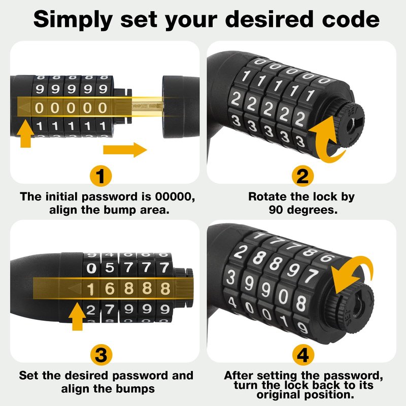 E Scooter Lock，Bike Lock 12mm Thick Bike Lock Cable High Security 5 Digit Resettable Combination Lock 4 Feet Bicycle Lock for Xiaomi M365/Pro2/Max/Ninebot/F Essential Scooter/Bicycle/Motor