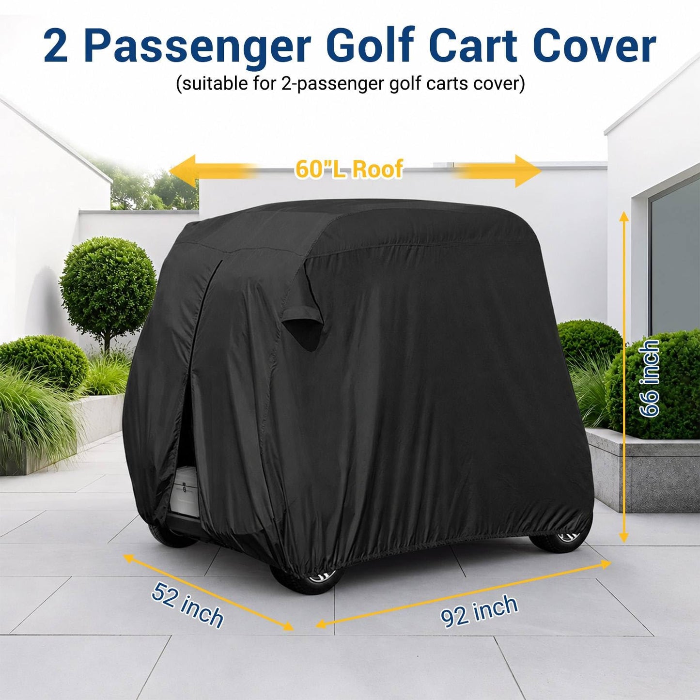 【2022 Upgraded】 2 Passenger Outdoor Golf Cart Cover Compatible with EZ GO, Club Car, Yamaha, Movaland Custom Cart Cover with 300D Material + Extra PVC Coating Waterproof Dust Prevention (Grey)