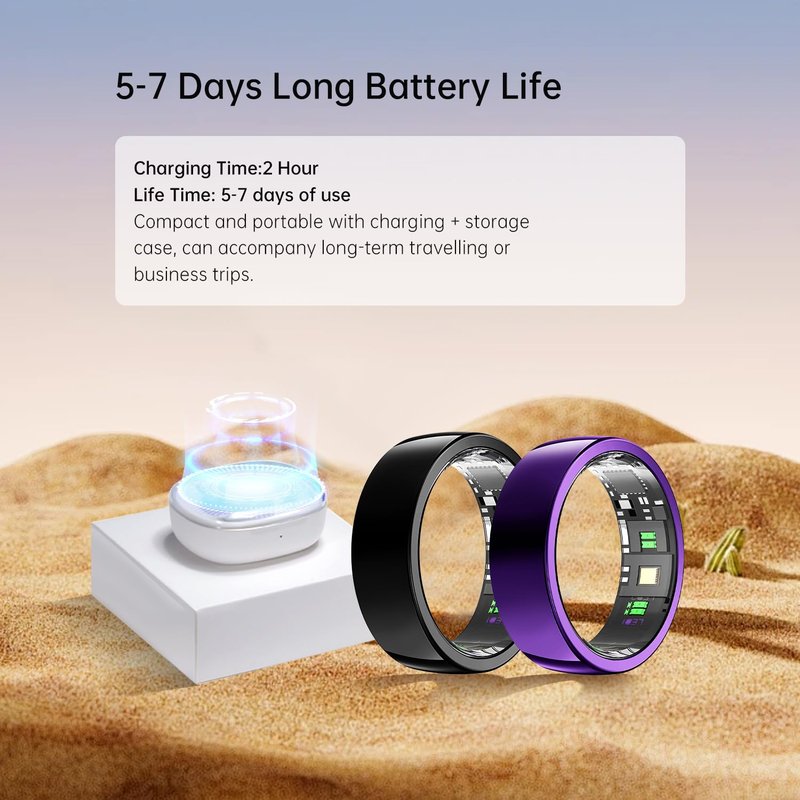 Smart Ring - Silver - Size 9 - Health Tracker with Free Subscription, Gesture Beauty Photo & Brush Video, Fitness Sleep Heart Rate Blood Oxygen Tracking Ring with Charging Case, Gifts for Women & Men