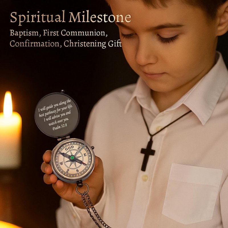 God's Path Compass - Engraved Working Handmade Antique Compass with Scripture - Religious, Christian, Catholic, Christening, First Communion, Confirmation Gifts for Teenage Boys and Men