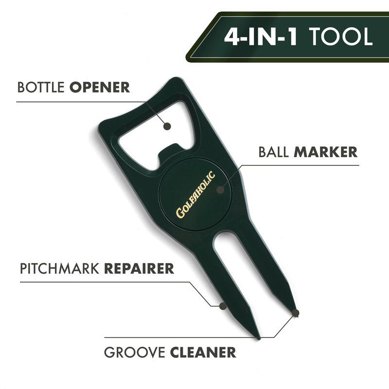 Shanker Golf - Hip Flask & Divot Tool Golf Gift Set - Golfaholic Hip Flask & 4-in-1 Divot Tool Set - Funny Golf Gifts for Men - Ball Marker, Groove Cleaner & Bottle Opener