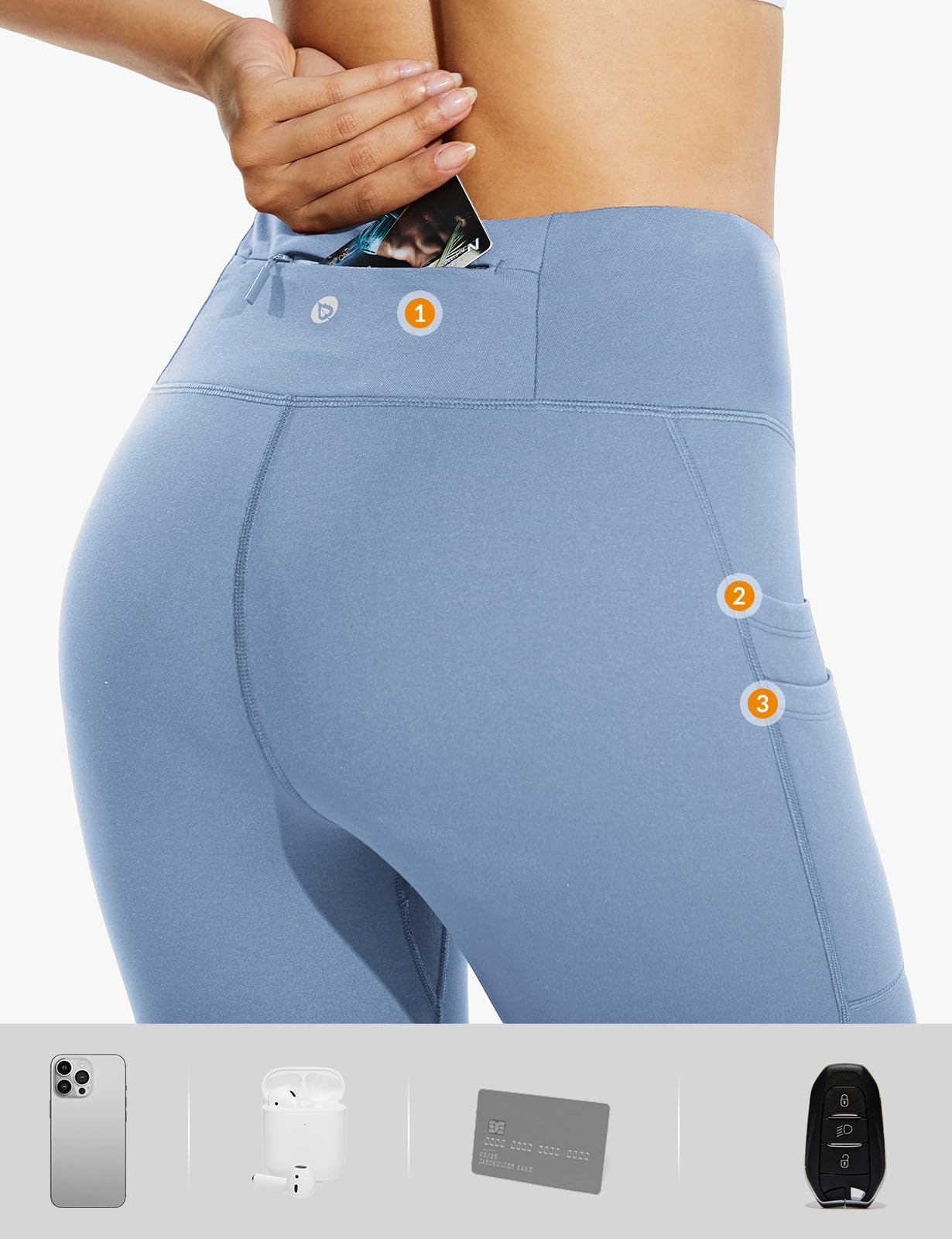 baleaf Fleece Lined Leggings Women Water Resistant 25" Petite Winter Warm Legging Thermal Running Tights Yoga Hiking Pants Light Blue XS