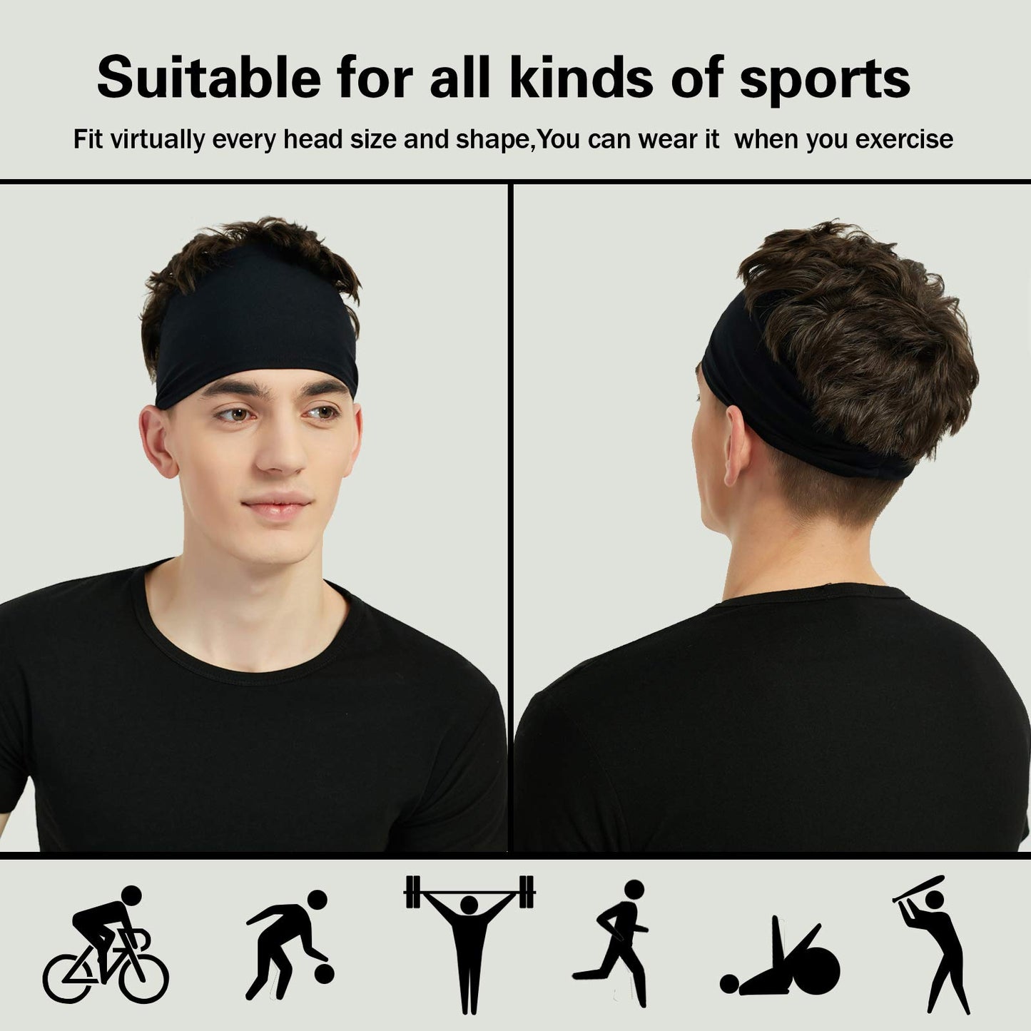 Pilamor Sports Headbands for Men (5 Pack),Moisture Wicking Workout Headband,Sweatband Headbands for Running,Cycling,Football,Yoga,Hairband for Women and Men(Dark Gray, Green, White, Blue, Black)