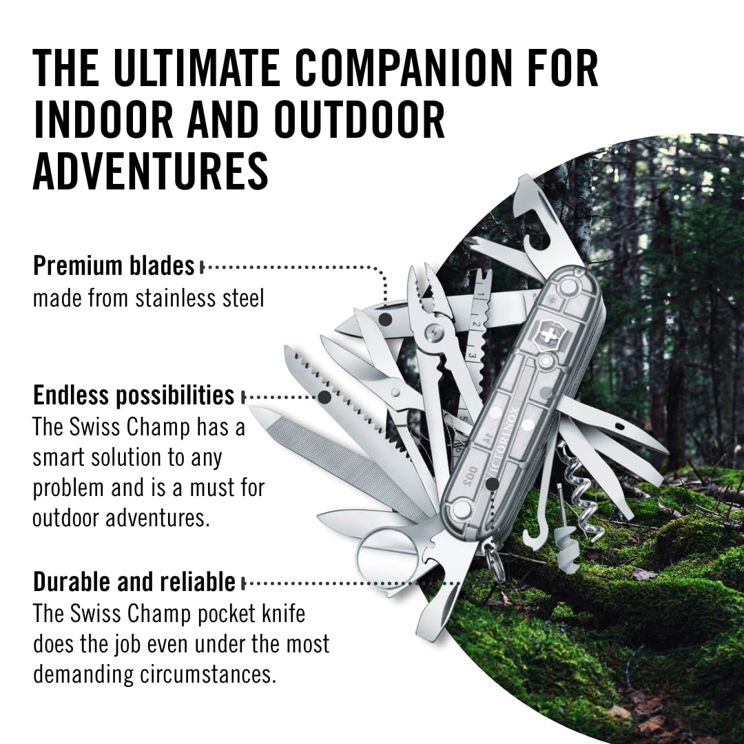 Victorinox Swiss Champ Swiss Army Pocket Knife, 33 Functions, Silvertech