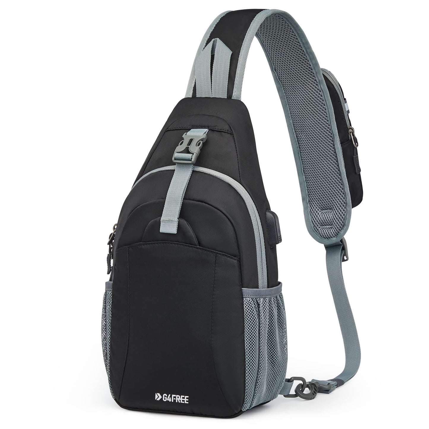 G4Free Sling Bag RFID Crossbody Sling Backpack with USB Charging Port, Travel Hiking Daypack Shoulder Chest Bag for Women Men(Black)